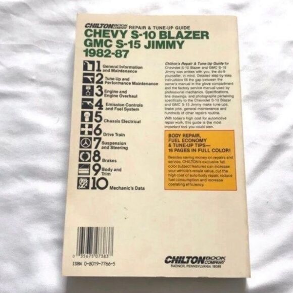 Chilton Repair Manual Auto Tune Up Chevy S-10 Blazer GMC S-15 Jimmy 1982-87 - Picture 3 of 7